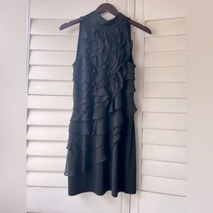 White House Black Market ruffled sleeveless little black cocktail dress.